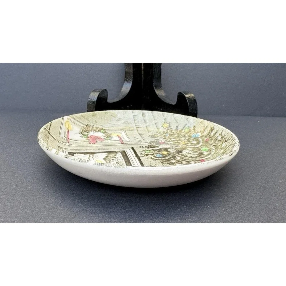 Vintage Johnson Bros Merry Christmas ceramic butter pat plate trinket 4